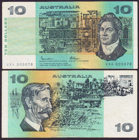 1985 Australia $10 Fraser / Johnston (Low Serial) Fine L000920